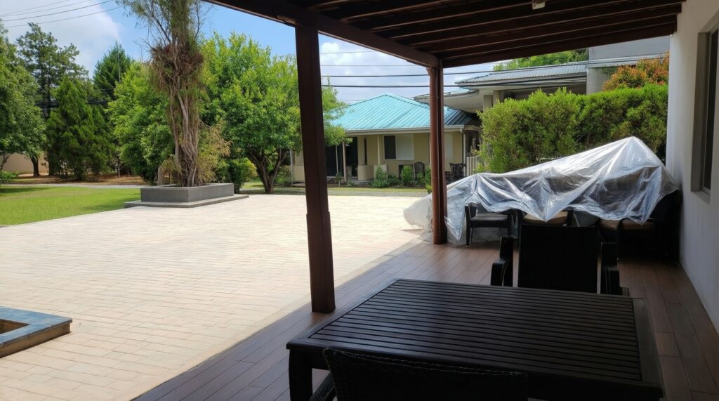 Уютный дворик/патио своими руками: планировка, мебель и текстиль для улицы - иллюстрация