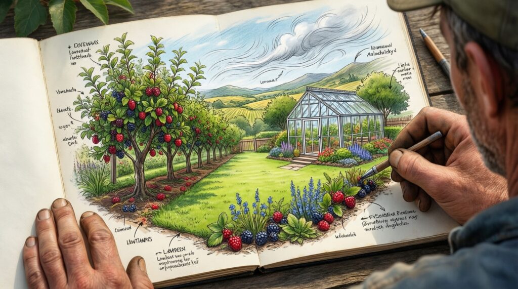 Сезонный чек-лист ухода за садом: весна/лето/осень/зима - иллюстрация