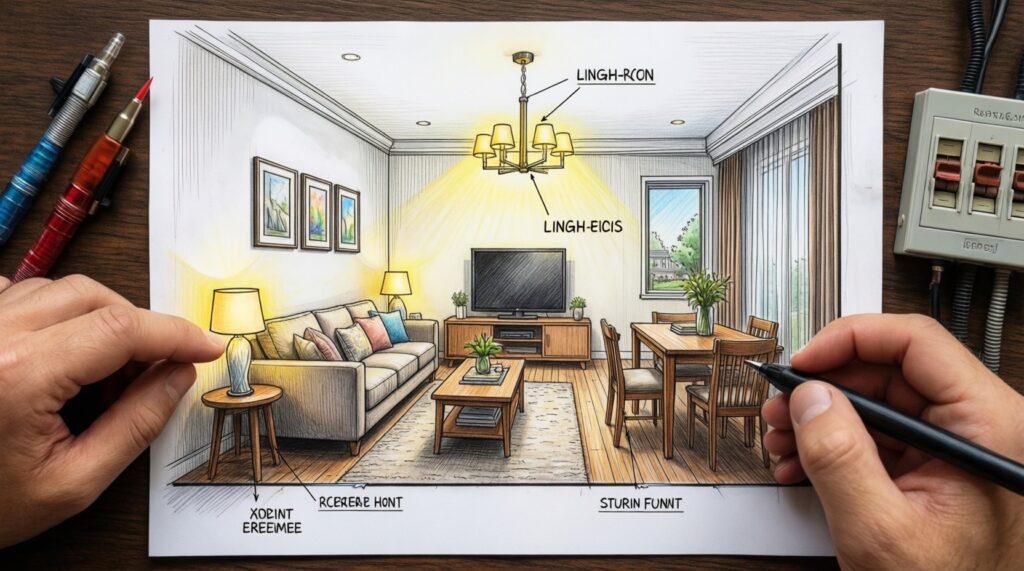 Система освещения дома: сценарии света для уюта, работы и отдыха - иллюстрация