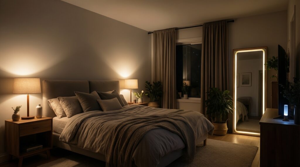 Освещение в интерьере: сценарии света для кухни, спальни и гостиной - иллюстрация