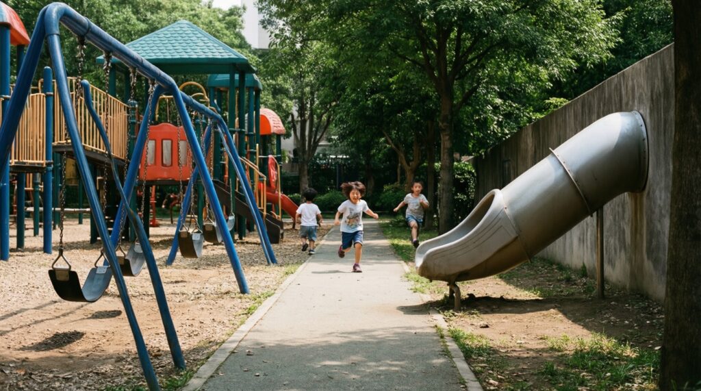 Идеи для детского уголка в саду: безопасные покрытия, игры и тень - иллюстрация